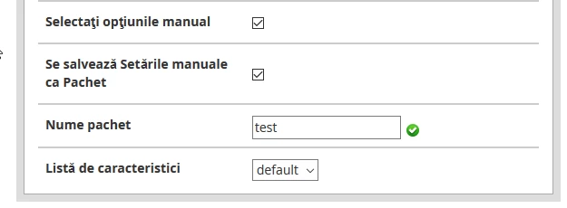 Salvare setari pachet